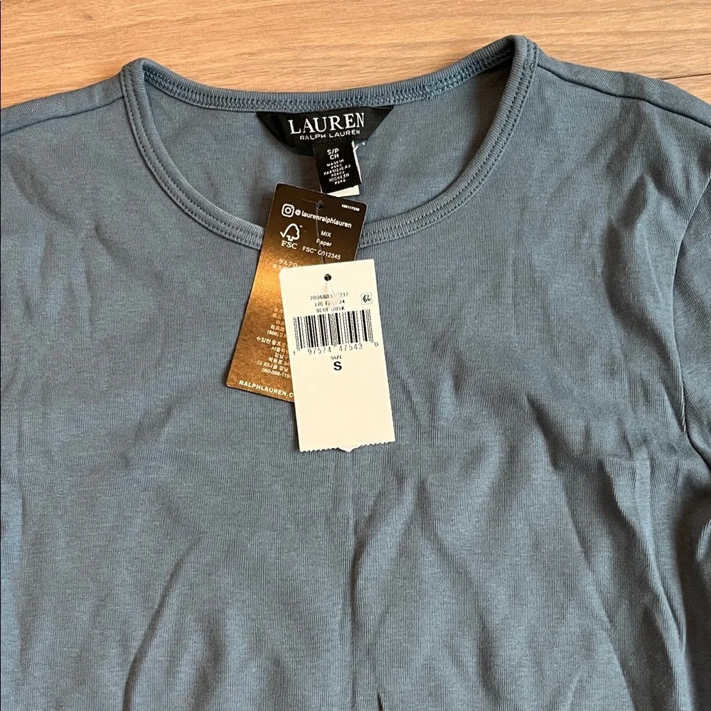 NWT Ralph Lauren Classic Long Sleeve Crew Neck Top in Dusty Blue Size S - Picture 4 of 9